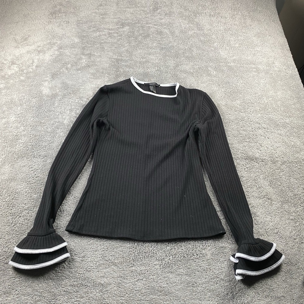 Forever 21 Top‎ Long Sleeve Fitted Shirt Womens Small Black